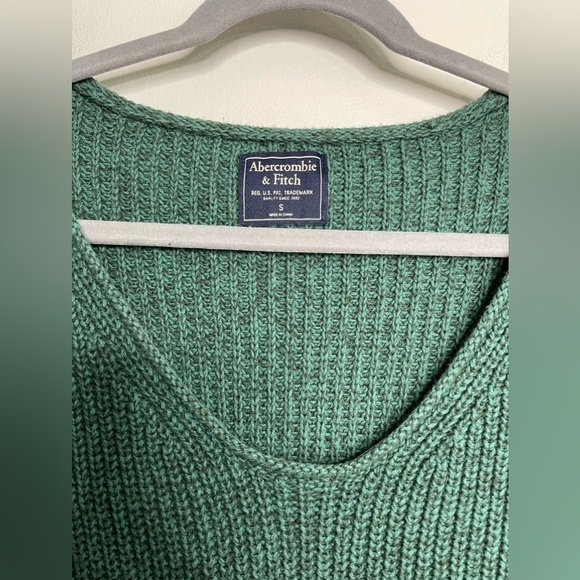 Abercrombie V Neckline evergreen Chunky Cable Knit Sweater Fitted Y2K Dress Sz S - Picture 4 of 9